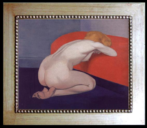framed  Felix Vallotton Nude Kneeling against a red sofa, Ta081